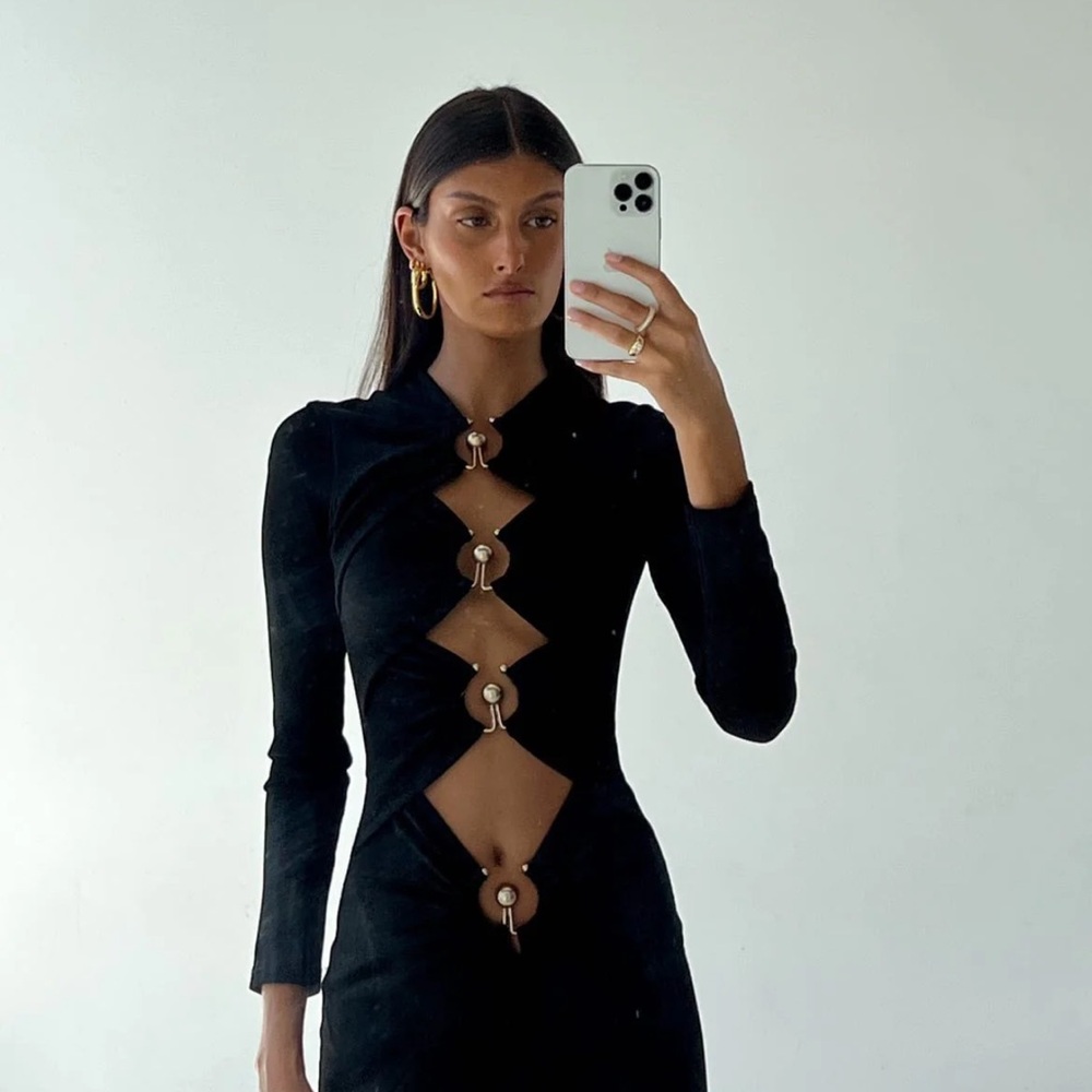 Christopher Esber ORBIT RUCHED LONG SLEEVE DRESS